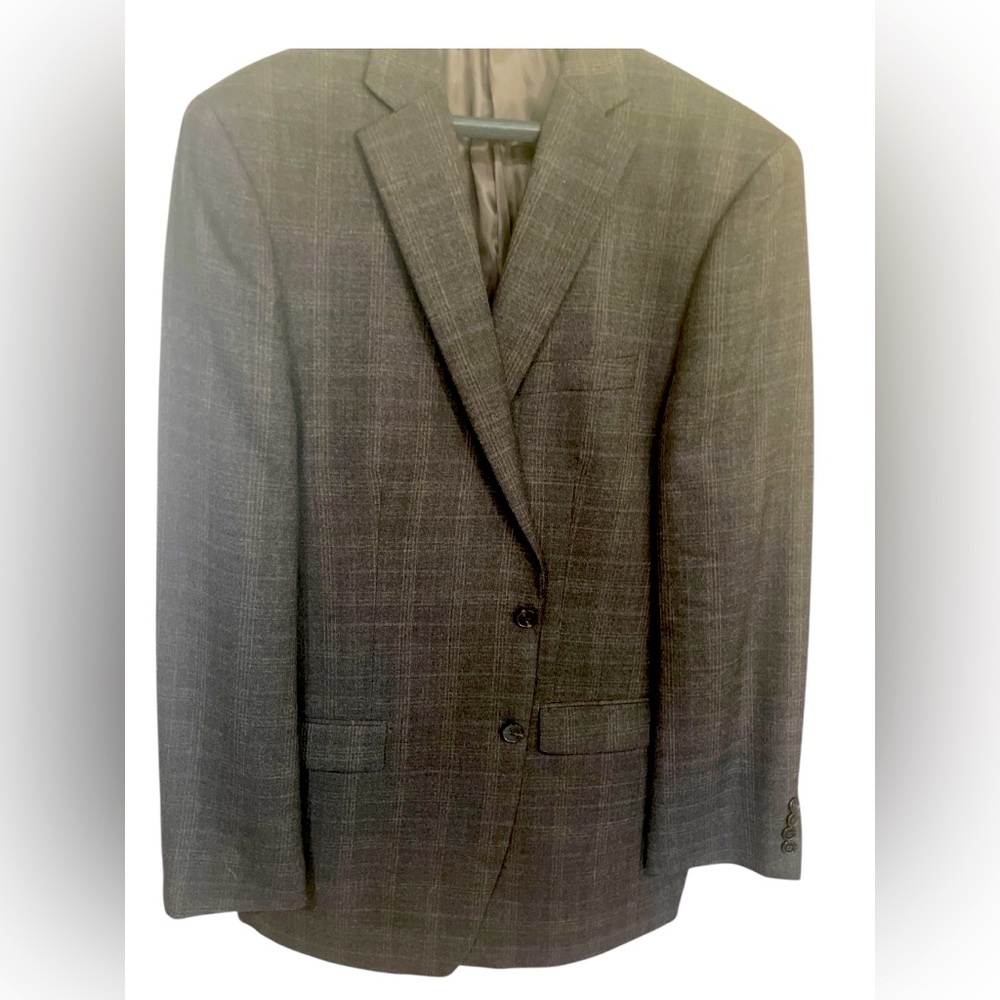 Calvin Klein brown window paint sport coat 44L 100% wool double vented